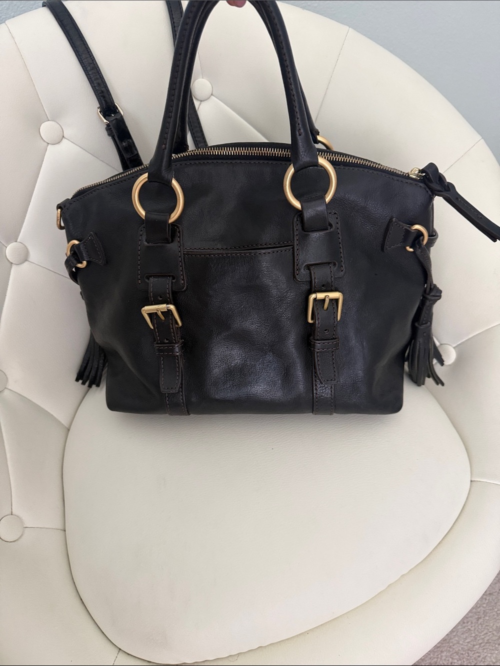 Dooney & Bourke Florentine Black Leather Satchel Bag Gold Accents READ Descripti - Picture 4 of 16